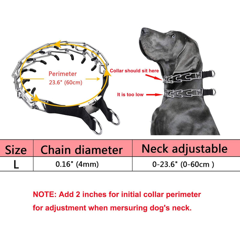 Prong Collar for Large Dogs, Dog Pinch Collar,Dog Training Collar,High Strength Quick Release Metal Buckle,Comfort Rubber Tips,for Large Dogs (4.0mm, 23.6-Inch, Black) Large,4mm,23.6-In, with Buckle - PawsPlanet Australia