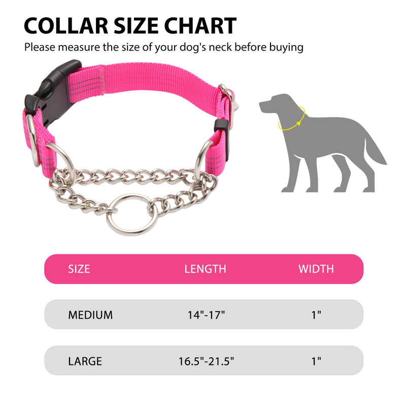 Martingale Dog Collar with Quick Release Buckle Steel Chain No Pull Training Reflective Collar for Medium Large Dogs(Pink, Medium) Pink Medium (Pack of 1) - PawsPlanet Australia