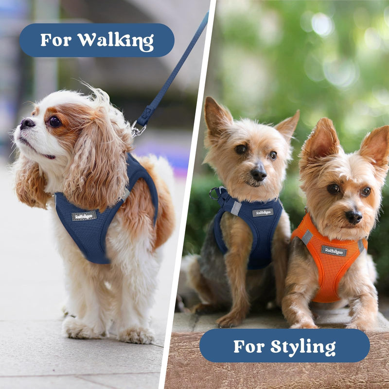 rabbitgoo Small Dog Harness, Step-in Soft Mesh Puppy Vest with Safety Buckle, Breathable Reflective Pet Harness for Small Sized Dogs, Navy Blue S S(Chest:15.1"-16.5") - PawsPlanet Australia