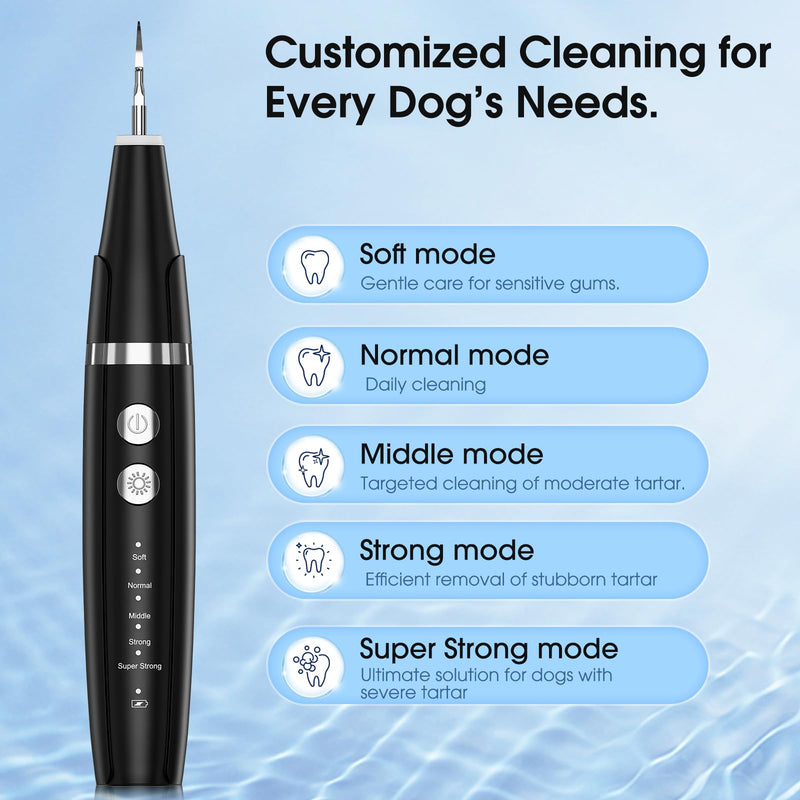 Dog Plaque Remover for Teeth, Pet Teeth Cleaning Products for Tartar & Plaque Off, with LED-Light, Dog Toothbrush for Dental Care, Black