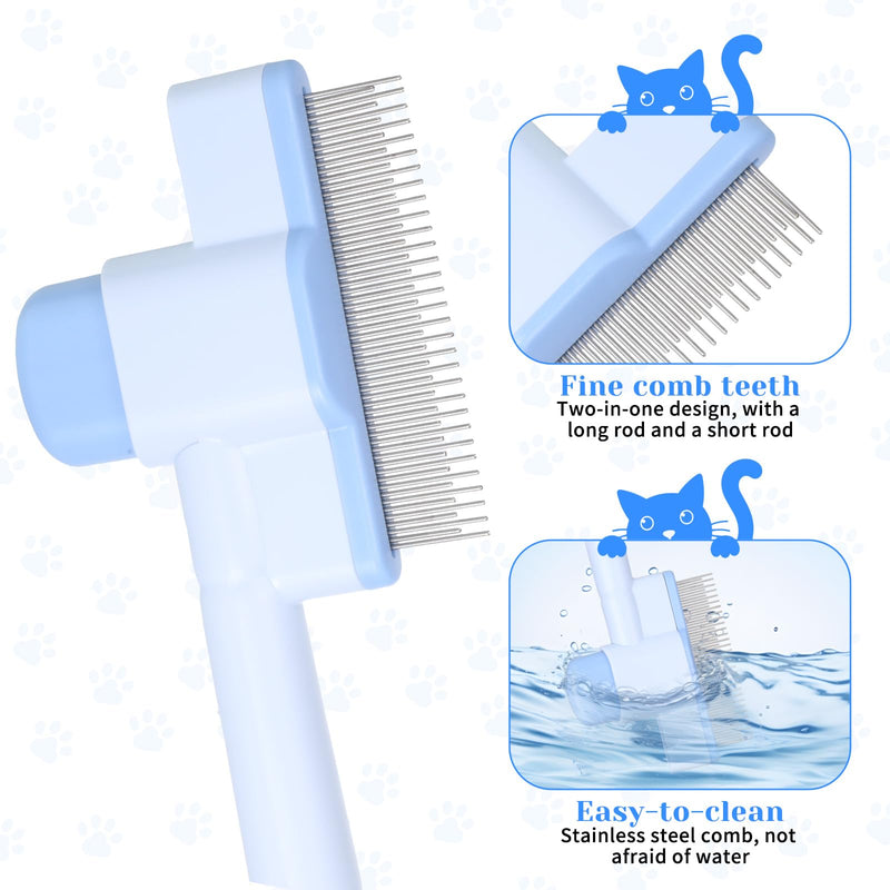 Pet Comb for Cats & Dogs, Pet Hair Removal Tool Flea Comb Self-Cleaning Pets Combs with Long & Short Stainless Steel Metal Teeth for Shedding and Tangles with Release Button - PawsPlanet Australia