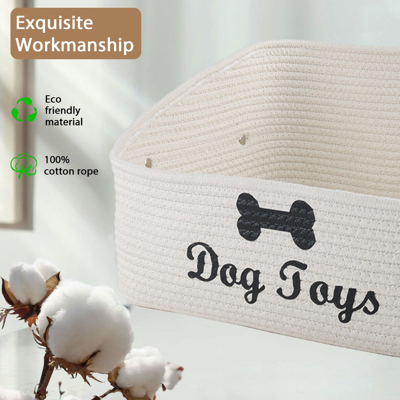 Dog Toy Basket-100% Cotton Rope Dog Toy Bin for Living Room Area-Trapezoid Pet Toys Box with Sturdy Handle-Puppy Bed-Dog Stuff Organizer for Toys,Collar,Leash,Blanket-Chew Proof-Beige 1pack Beige