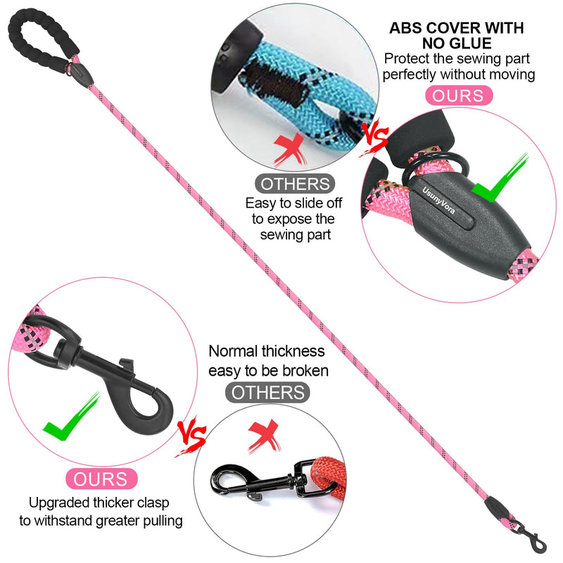 Rope Dog Leash 5 FT for Medium and Large Dogs,Heavy Duty Dog Rope with Comfortable Padded Handle,Waterproof Dog Leash for Walking,Reflective Nylon Dog Leash,Pink Pink 1/2" x 5 FT - PawsPlanet Australia