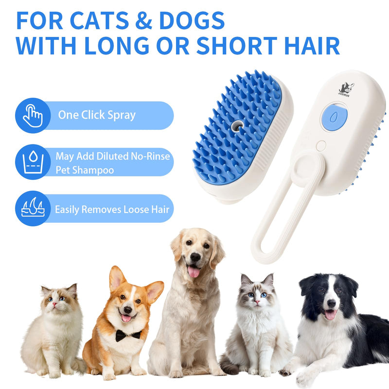 Cat Steam Brush for Shedding,4 in 1 Pet Steam Brush for Cats & Dogs,Deshedding,Massage,Cleaning & Anti-Static All In One,Suitable for Long & Short Haired Pets,Includes Waterless Shampoo,Blue Blue - PawsPlanet Australia