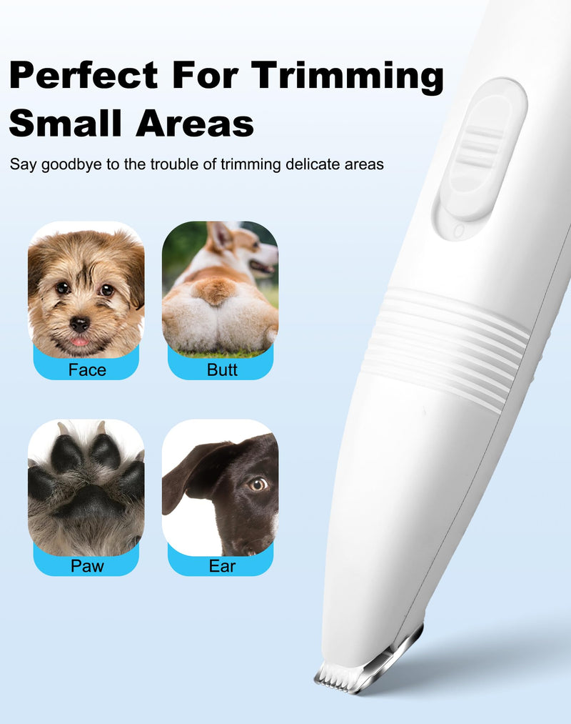 Dog Grooming Clippers, Dog Paw Trimmer with Detachable Ceramic Blade for Trimming Small Areas of Pet's Hair, Low Noise Paw Grooming Shaver for Cat's Eyes Face Ears Paws (White) White - PawsPlanet Australia