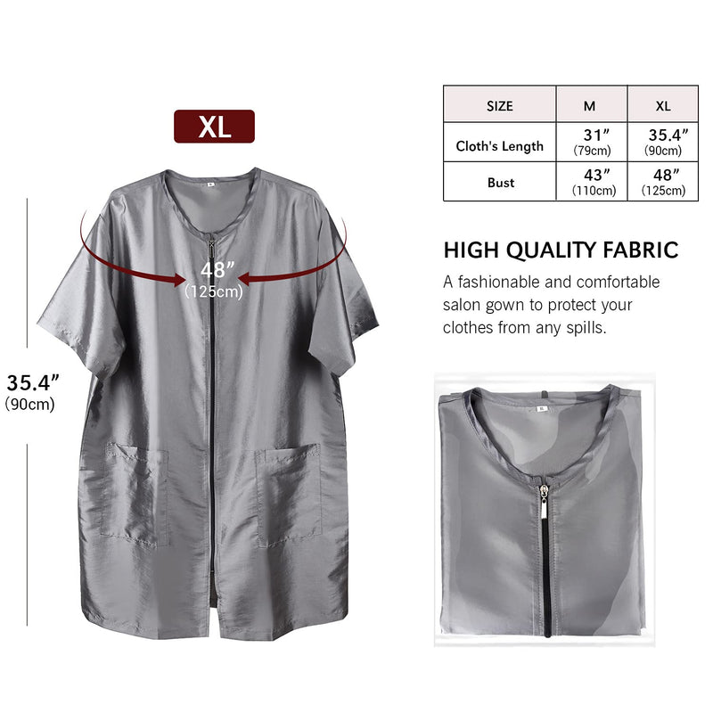 Noverlife Pet Grooming Workwear with Full Zipper, Lightweight Splash Proof Short & Long Sleeves Hair Grooming Smock Jacket X-Large Short Sleeves - Grey - PawsPlanet Australia
