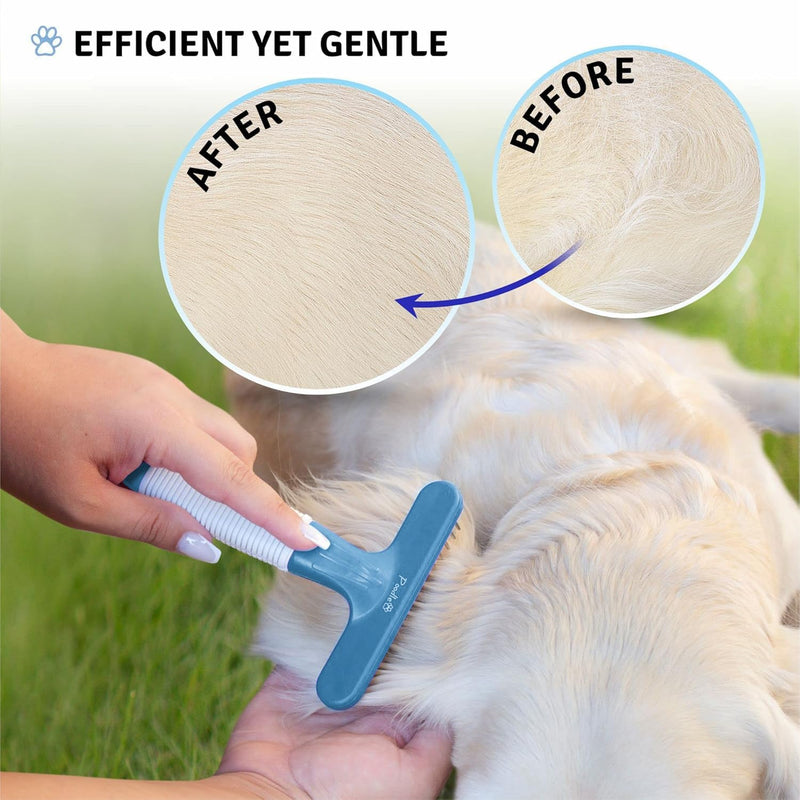 POODLIE Poodle Pet Dog Grooming Rake | Dematting Tool with Stainless Steel Shedding Comb for Pets | 2 Rows of Pins Gently Remove Loose or Tangled Hair from Undercoat (Blue) Blue