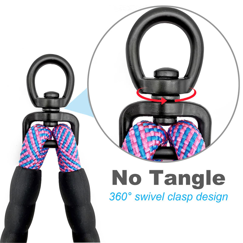 Double Dog Leash Coupler, Extension Rope for Two Dogs, No Tangle Dual Dog Lead Splitter for Large Medium Dogs Over 40 lbs (1/2" X 33"- Pinkblue) Large (1/2"D x 33"L)