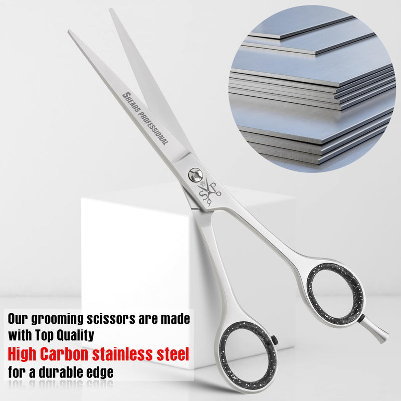 Hair Cutting Scissors, Grooming Scissors 4.5"/5.5"/6.5"/7"/8"/ Hair Cutting Shear Dog/Puppy/Cat Stainless Steel with,Sharp Edge Blades, Dog Grooming Scissors Perfect for Barber & Dog Groomer Grooming STR 5.5 - PawsPlanet Australia
