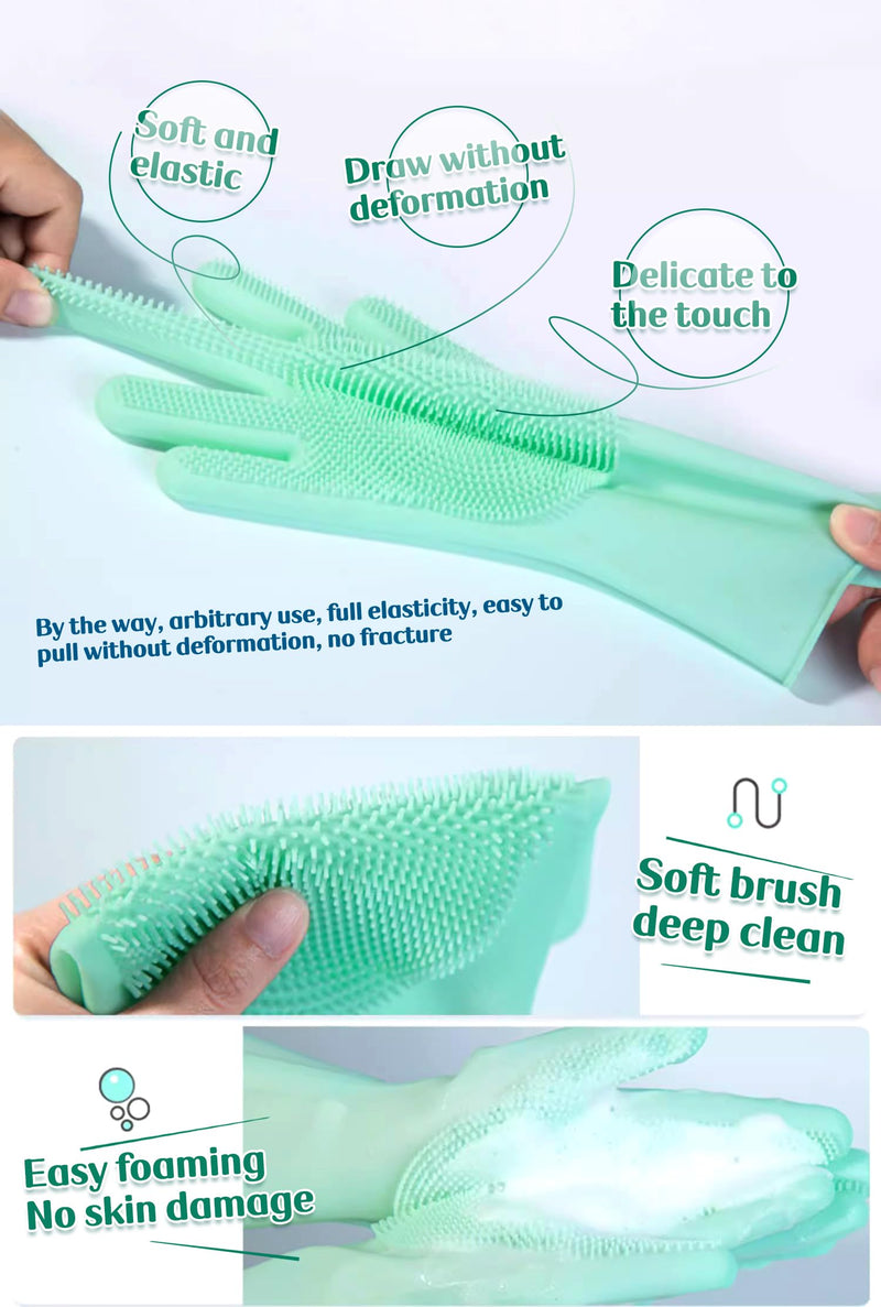 PnzongeMulti use silicone gloves for dogs, showers,pets cats hair removal, anti scratch massage products thickened set of 2 Green