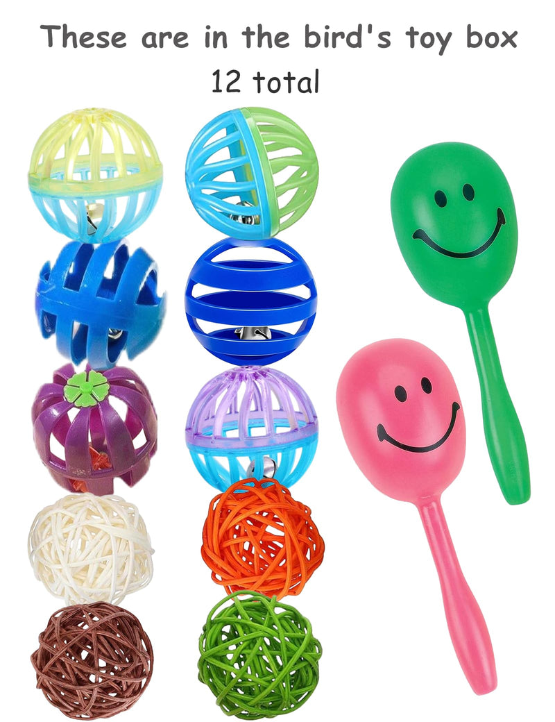 Bird Toys for Parrots & Parakeets - 12 Pack Colorful Bell Balls - Safe Chew, Foot & Activity Toys for Small & Large Birds - PawsPlanet Australia