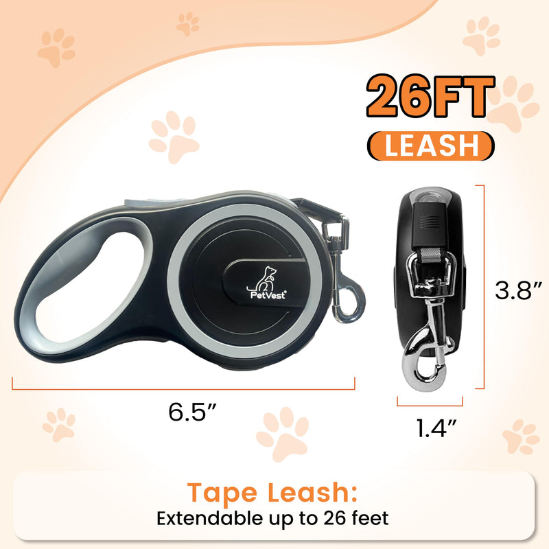 Retractable Dog Leash – Extendable up to 26 FT, Heavy Duty Nylon Tape, No-Tangle, One-Handed Brake & Lock, for Small to X-Large Dogs up to 110 lbs (Black) - PawsPlanet Australia