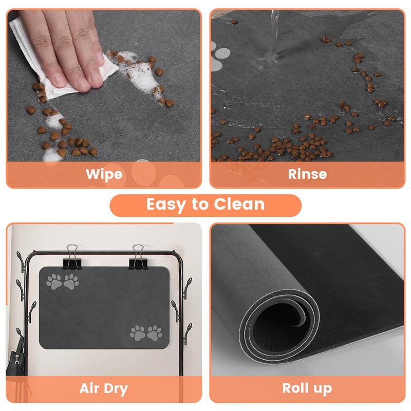 Pet Feeding Mat-Absorbent Pet Placemat for Food and Water Bowl, Dog Food Mat with Waterproof Rubber Backing, No Stains Quick Dry Water Dispenser Mat for Dog and Cat, Dark Gray-12"x20" 12"x20" - PawsPlanet Australia