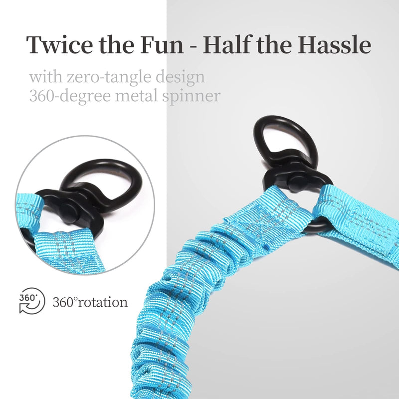 iYoShop Double Dog Leash with Three Extra Traffic Handles, 360 Swivel No Tangle Dual Dog Walking Leash, Comfortable Shock Absorbing Reflective Bungee for Two Dogs(15-120 lbs, Blue) Weight (15~120 lbs.)