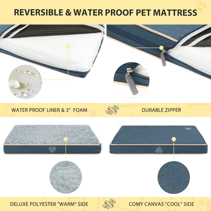 VANKEAN Waterproof Dog Crate Pad Bed Mat Reversible (Warm&Cool), Removable Washable Cover & Waterproof Inner Lining, Pet Crate Mattress for Cats and Dogs, Joint Relief Dog Bed for Crate, Navy Small - PawsPlanet Australia