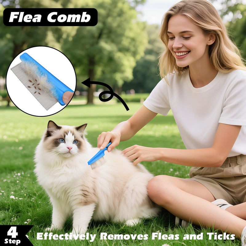 7 in 1 Pet Grooming Kit - Dog&Cat Comb, Deshedding Brush, Nail Clipper with File, Bath Brush - Premium Pet Supplies (Blue) C-7PCS Blue - PawsPlanet Australia