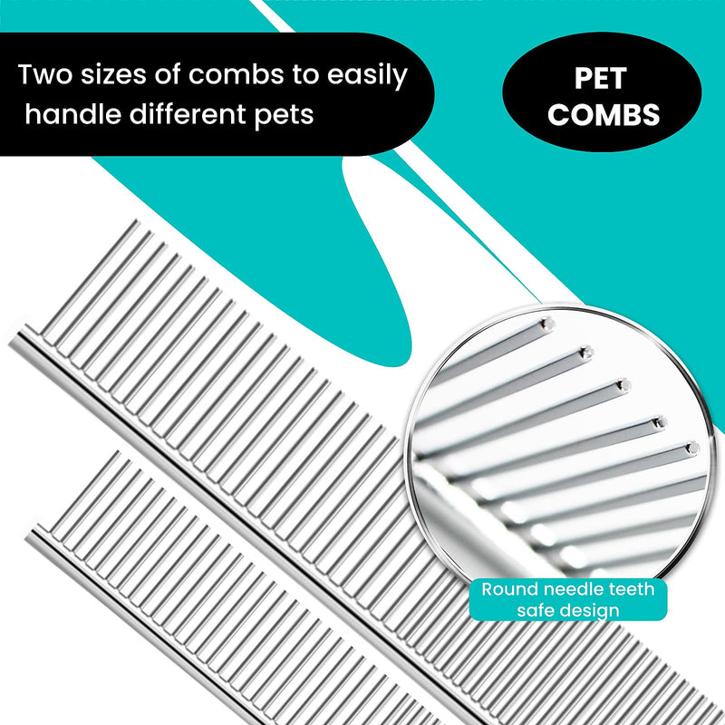 7 in 1 Dog Grooming Scissors Set with Safety Round Head, Sharp and Durable, with Two Stainless Steel Combs, Pet Grooming Scissors for Cats and Dogs - PawsPlanet Australia