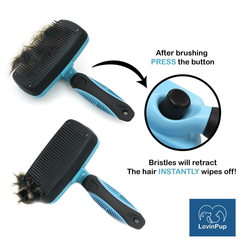Dog Slicker Brush, Self Cleaning, Shedding and Grooming Tool for Pets, Best Dog Brush with Easily Retractable Bristles to Remove Hair Instantly - PawsPlanet Australia