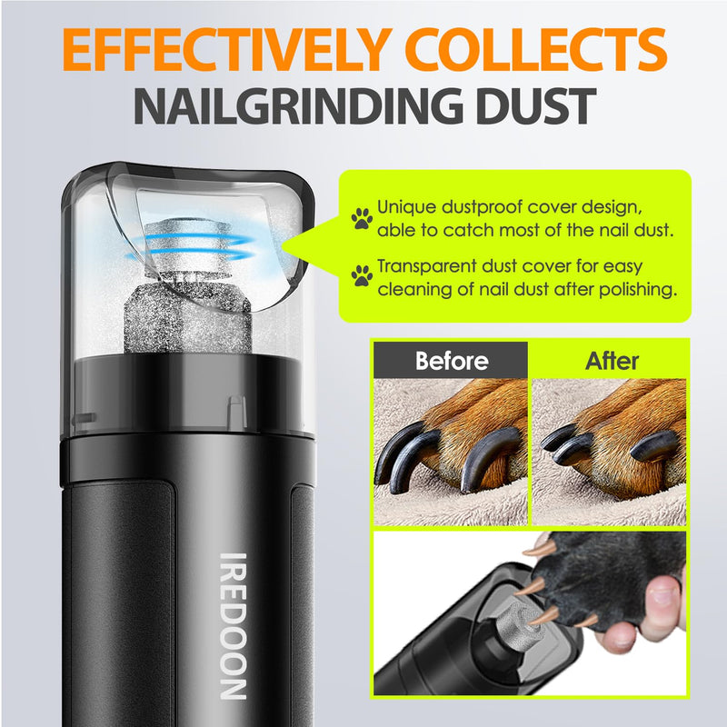Dog Nail Grinder Upgraded - Professional 3-Speed Super Quiet and Low Vibration Electric Pet Nail Grinder with 4 LED Lights - Painless Paws Grooming & Smoothing for Small to Large Dogs (Black) Black - PawsPlanet Australia