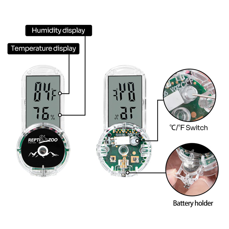 REPTI ZOO Upgraded Reptile Terrarium Thermometer Hygrometer,Digital Pet Temperature and Humidity Gauge with Suction Cup for Reptile Rearing Box Tank,4-Sides Mounting - PawsPlanet Australia