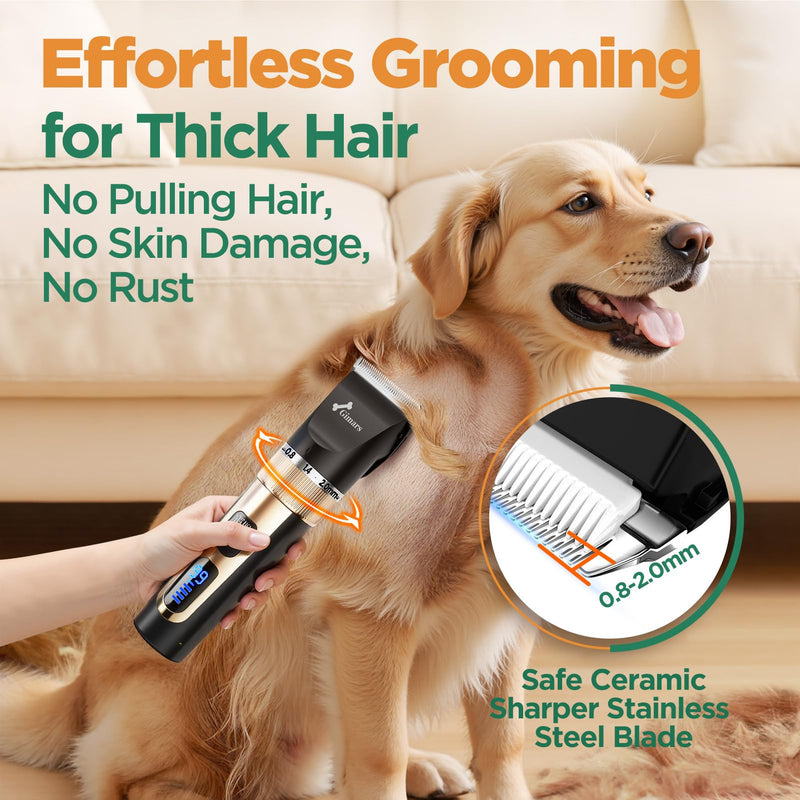 Gimars Cordless 4 Speed 7000rpm Dog Clippers with 6 in 1 4CR Stainless Steel Dog Grooming Scissors Kits, Low Noise 55db Rechargeable Pet Hair Thick Coat Trimmer Cat Shaver Clippers Kit for Cat Pet 6-in-1 Professional Scissor Set + Clipper + Comb - PawsPlanet Australia