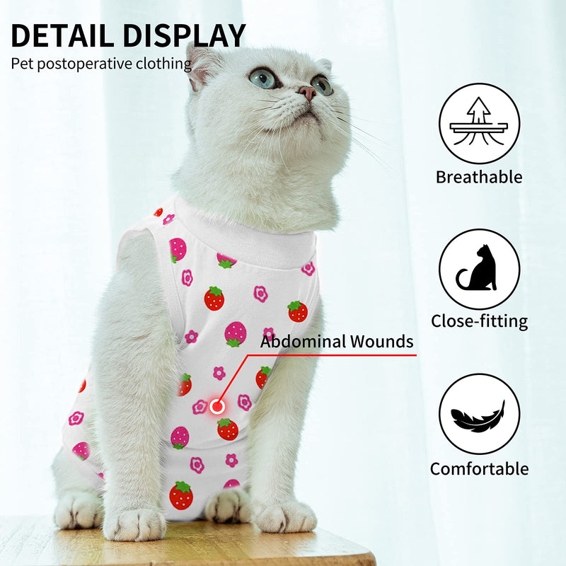 Cat Professional Surgical Recovery Suit,E-Collar Alternative for Cats Dogs,After Surgery Wear, Pajama Suit,Home Indoor Pets Clothing Strawberry M Medium