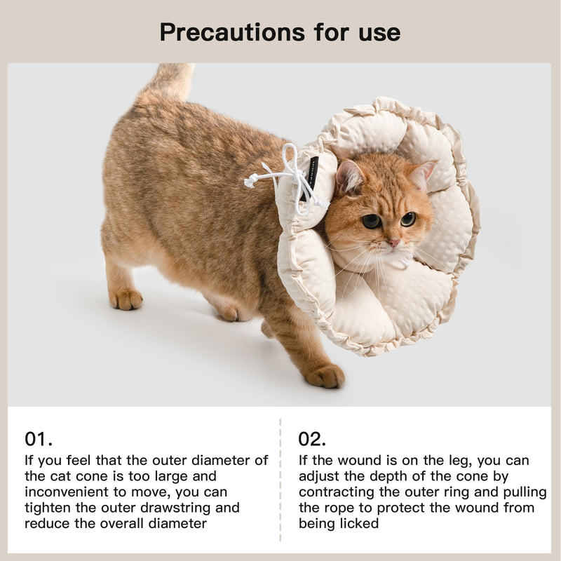 Cat Cone Collar，Cute Adjustable Recovery Collar，Cat Cones To Stop Licking That can Protect Head and Foot Wounds，Beige Flower All-Season Style(M) Beige Flower M(Neck: 6.5-10.5 in)