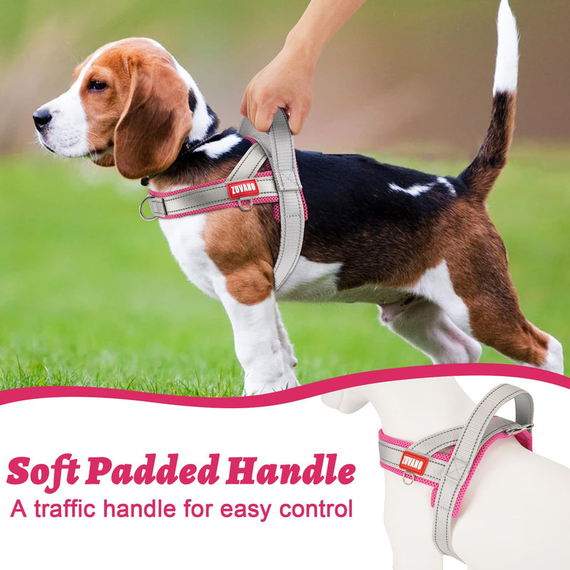 Escape Proof Dog Harness, No-Pull No Choke Soft Padded Breathable Lightweight Mesh Dog Harness for Small Dogs, Reflective Adjustable Pet Vest with Front Clip, Pink/Gray, S - PawsPlanet Australia