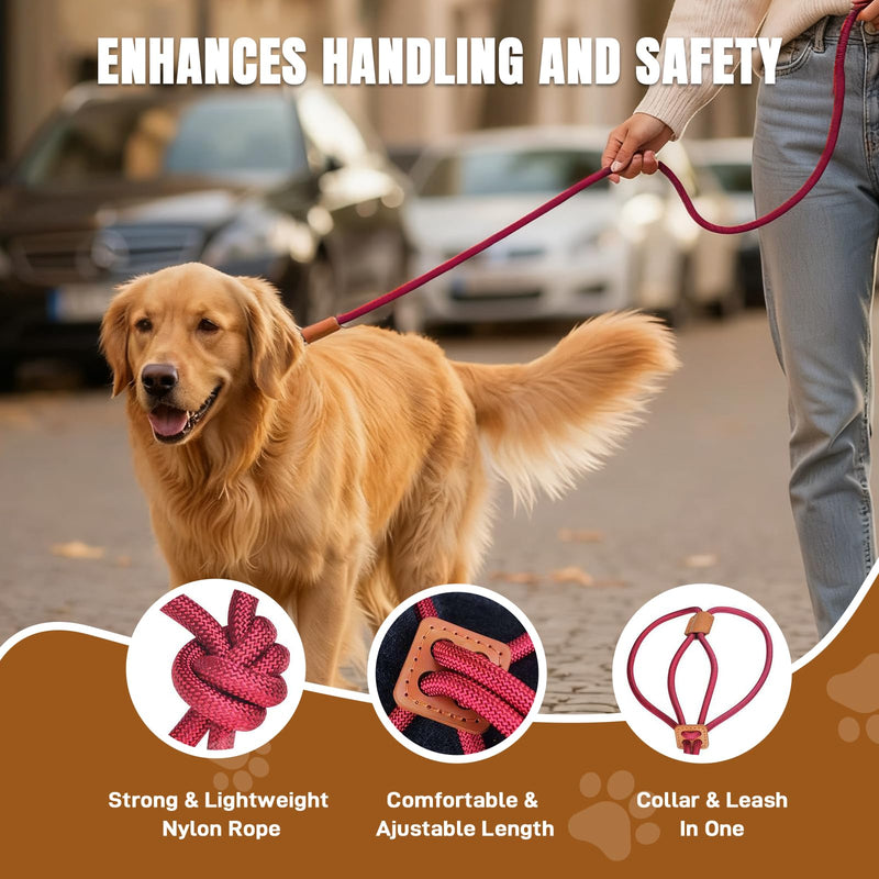 Slip Leads for Dogs, No Pull Rope Dog Harness, Collar Leash and Harness All in One, Adjustable Pet Training Lead for Walking, Dog Leashes for Small Medium Large Dogs, 5ft Red - PawsPlanet Australia
