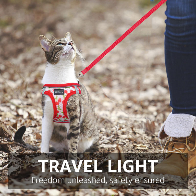 SCENEREAL Cat Harness & Leash Set Escape Proof - Adjustable Air Mesh Vest with Reflective Strips for Kittens, Puppies, Rabbits, Cherry S Small(Chest Adjustable 11.5-13in) - PawsPlanet Australia