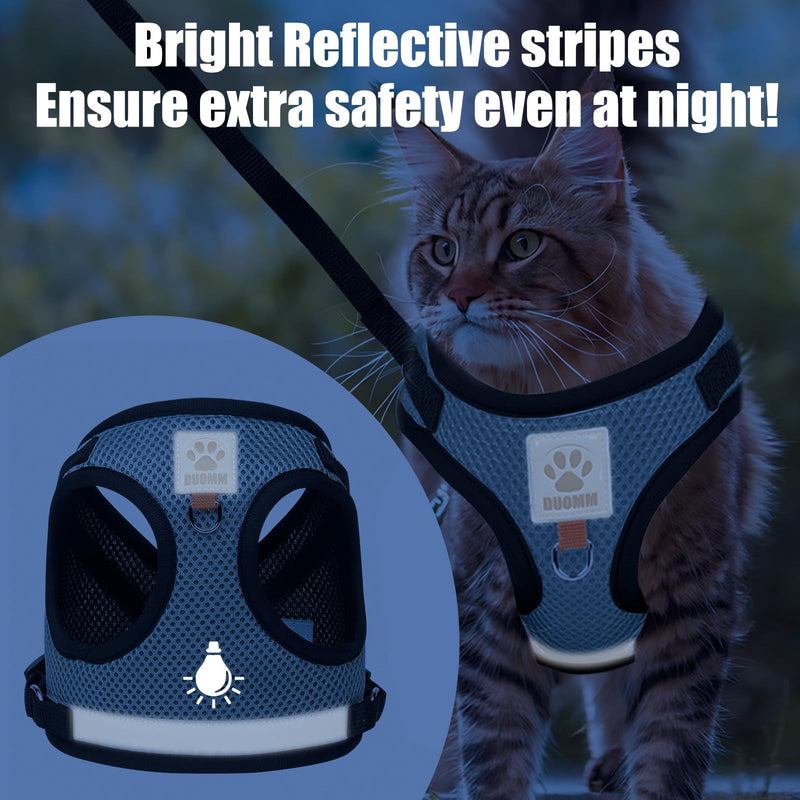 Cat Harness and Lead Set, Escape Proof Kitten Harness with Cat Leash, 16.4 Ft / 5 M Automatic Retractable Cat Lead for Garden, Reflective Adjustable Soft Vest for Small Cat Walking (Grey, M) Grey