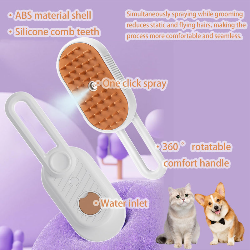 3 in 1 Cat Steam Brush for Shedding & Grooming with Foldable Handle Pet Spray Hair Removal Comb Spritz Defur Comb for Cats Water Brush for Long & Short Haired Pets NEW White - PawsPlanet Australia