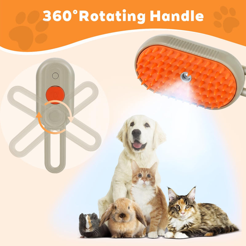 2025- New cat steam brush, 4-in-1 cat steam brush, for massaging and cleaning fallen pet hair, suitable for cats, dogs, rabbits and other pets (khaki + white) -2 pieces (Khaki color) Khaki color