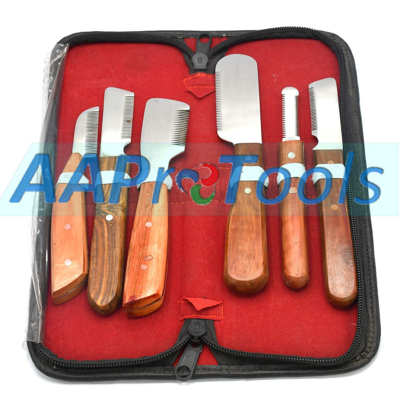 Dog Grooming Coat Stripping Knife Stripper Trimmer Tool Wooded Handle Stripping Knives Set of 6 in Stainless Steel Non-Slip Tools for Grooming Dogs - PawsPlanet Australia