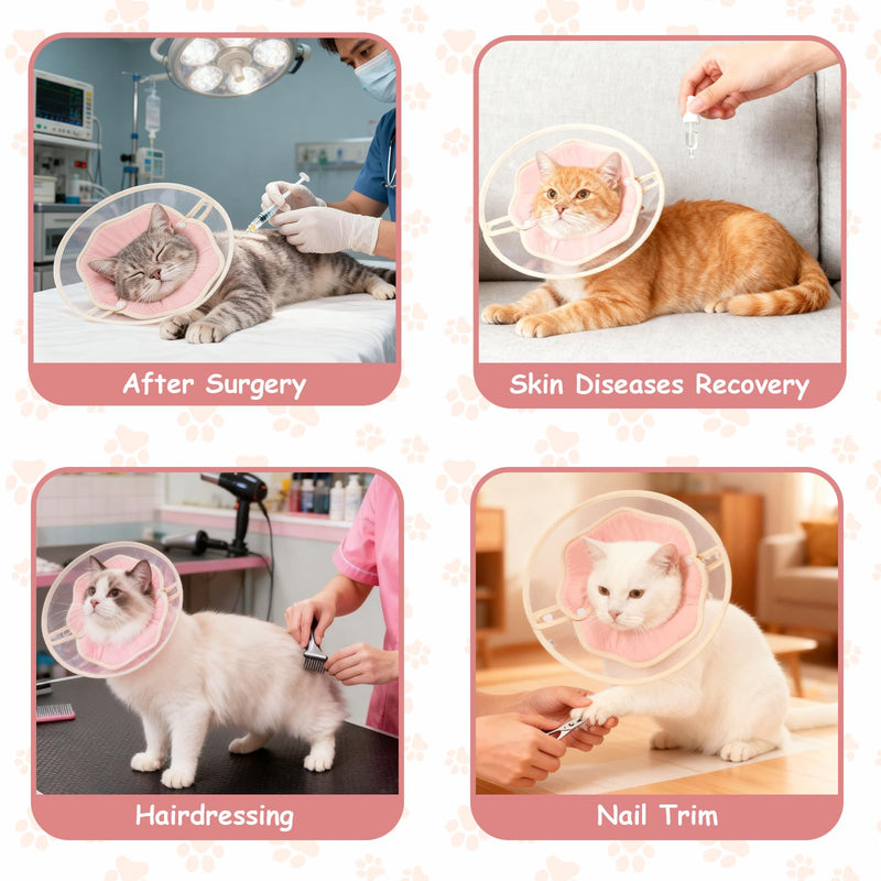 Soft Adjustable Cat Recovery Collar, Lightweight Waterproof Elizabethan Cone for Cats – Comfortable Protective Collar to Prevent Licking After Surgery, Grooming & Skin Care (Pink, L) Pink