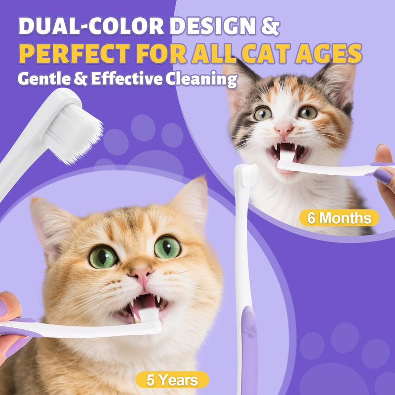 Cat Toothbrush for Kitten Teeth Cleaning – Soft Bristle Cat Dental Brush Set with Compact Head – Gentle Oral Care Tool for Daily Brushing Routine, Loved by Vets and Fur Babies 1 Count (Pack of 1) Purple - PawsPlanet Australia