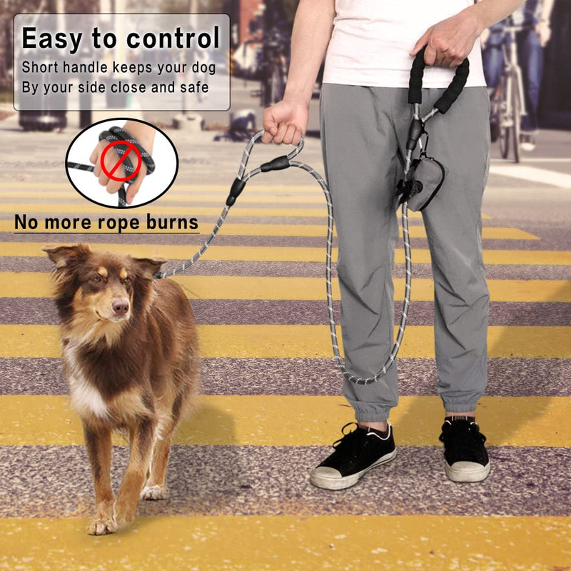 Plutus Pet Rope Dog Leash 6ft Long, Heavy Duty,Reflective Double Handle Leash for Safety Training, for Medium Large Dogs, Dual Handle Leads(Gray) Rope-Gray - PawsPlanet Australia