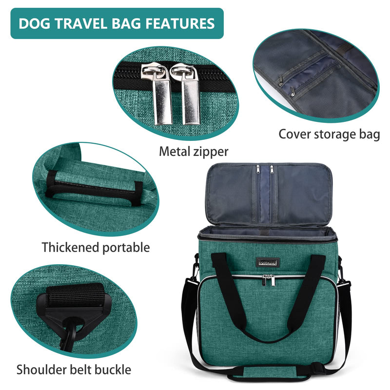BAGLHER Pet Travel Set Airline-Approved Carrier for Small/Medium Cats & Dogs + Travel Bag with Food Containers & Silicone Bowls, Grey & Green Medium - PawsPlanet Australia