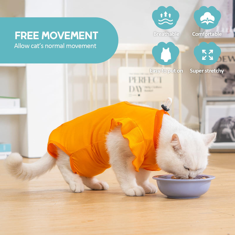 Avont Cat Recovery Suit - Post-Surgery Onesie for Cats, Alternative to Cone of Shame, Protective Spay Suit for Female Kitten, Ideal for Healing and Skin Conditions -Orange(S) Orange Small - PawsPlanet Australia