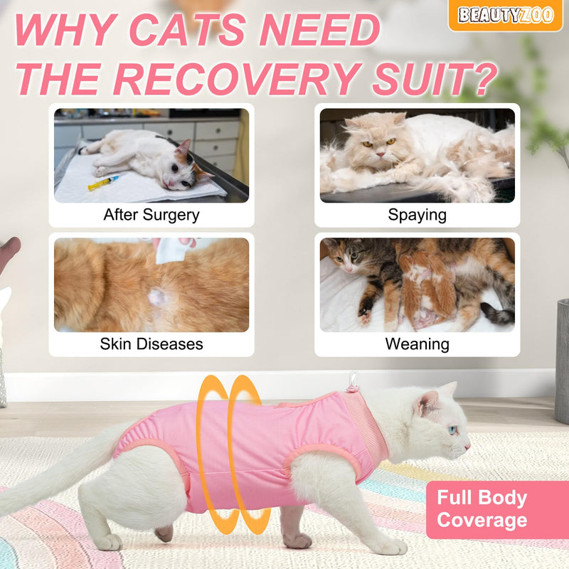 BEAUTYZOO 2 Pack Cat Recovery Suit, Cat Onesie for Cats After Surgery Female Male, Kitten Spay Neuter Surgical Recovery Body Suit Cone of Shame Alternative, Anti Lick Pet Anxiety Vest, Pink XS X-Small (Chest:12-14in, Back:7in) Alpaca + Pink (Pack of 2)