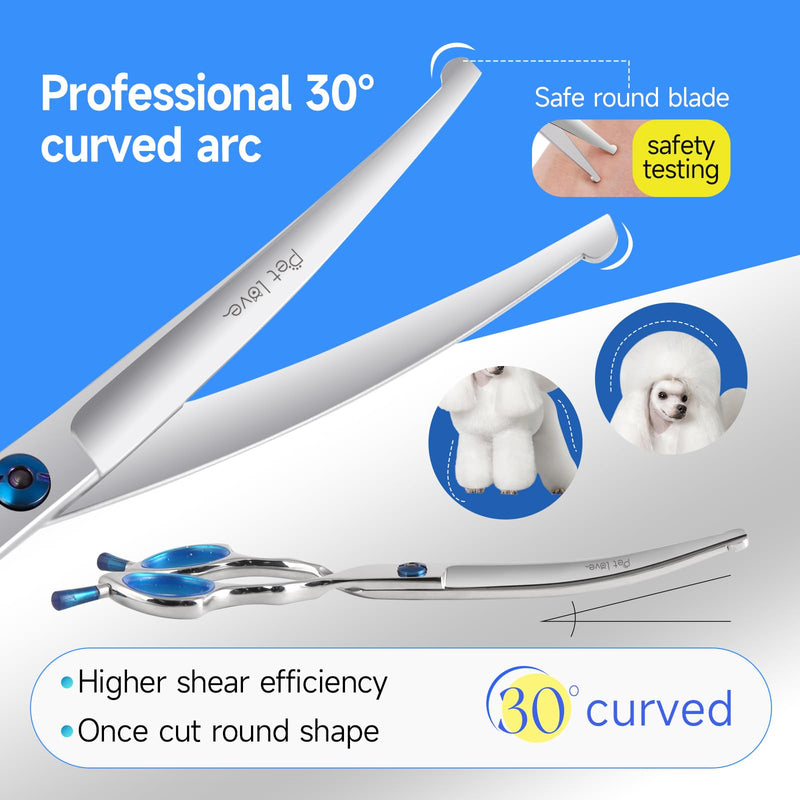 Curved Dog Grooming Scissors with Blunt Tip 6.5 in Safety Curve Shears for Pet Dogs Cat Japan 440C 30°Arc Upward & Downward for Trimming Face and Paws Safety Curved 7.0 in - PawsPlanet Australia