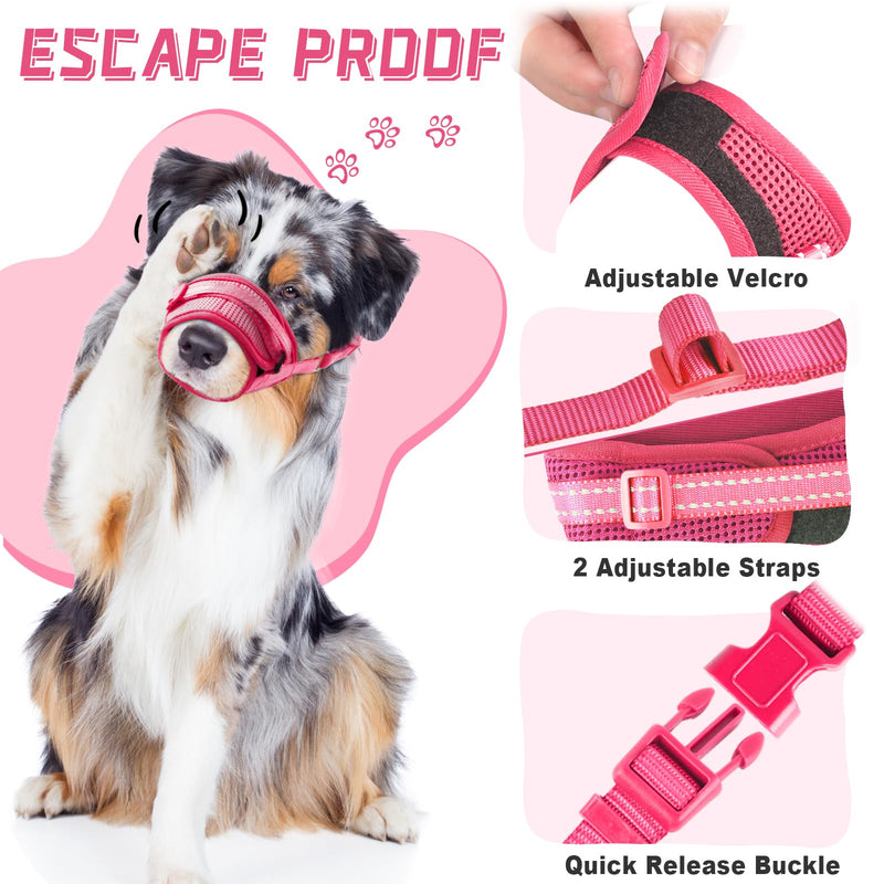 Dog Muzzle Soft Air Mesh Muzzle for Large Dogs, Adjustable Pet Muzzle for Small Medium Dogs to Drink Freely, Breathable Reflective Muzzle for Dogs to Prevent Biting Barking((Pink,L-7) - PawsPlanet Australia