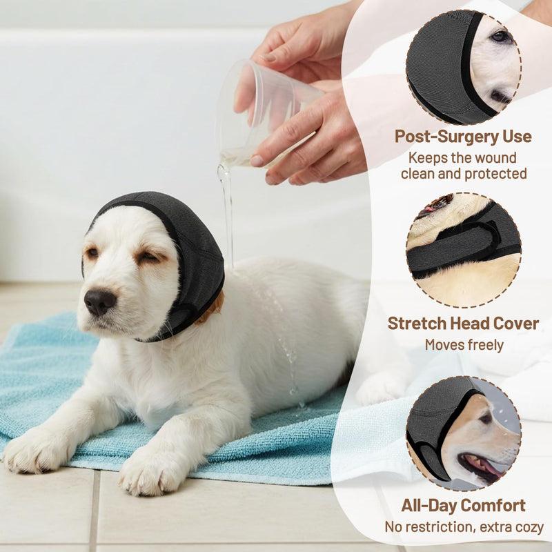 Grey Dog Ear Defenders Snood, Noise-Reducing Ear Protectors for Fireworks & Grooming, Stretch Calming Head Cover 17.7"–23.6" for Small to Medium Dogs L