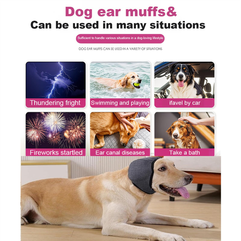 Comfortable Dog Ear Muffs & Snood Protectors, QIANSSE Adjustable Dog Ear Defenders for Bathing Grooming Noise Protection from Thunder Fireworks Includes Dog Ear Wipes (Gray, M)