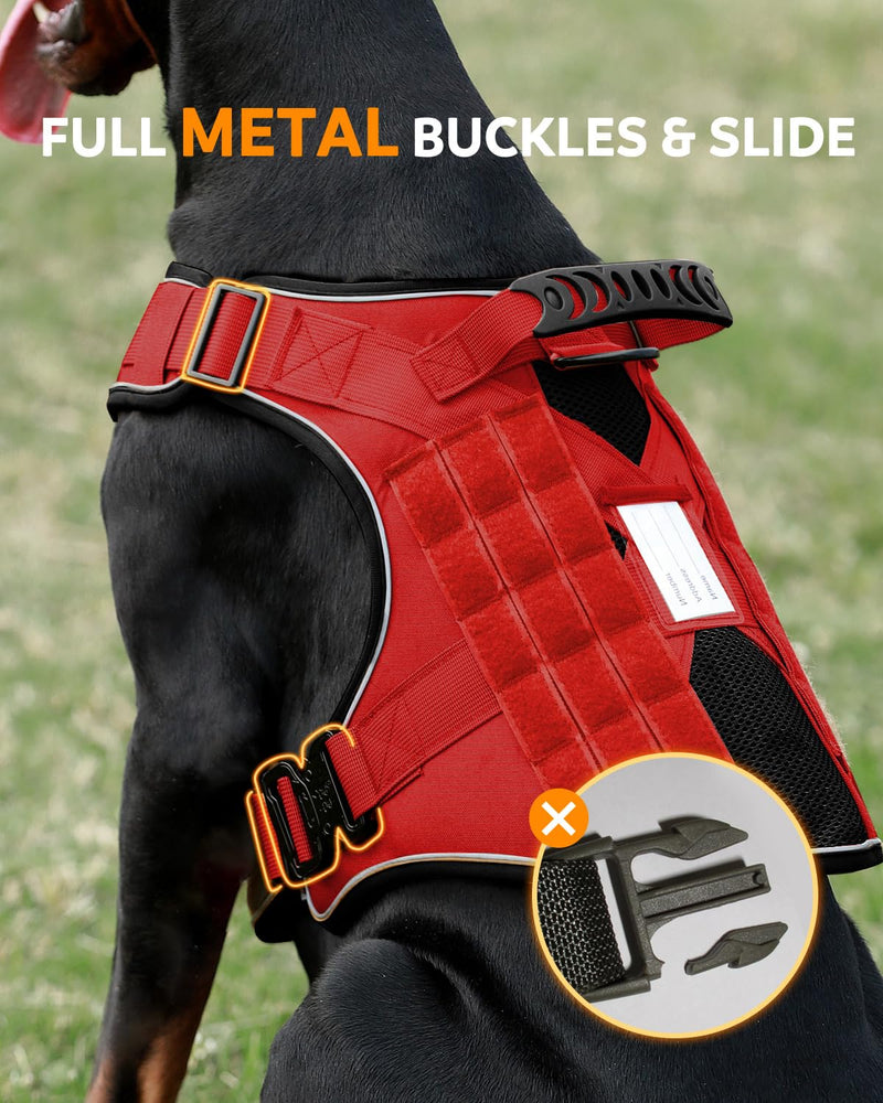 No Pull Reflective Service Dog in Training Vest Harness for Medium Large Dogs, Adjustable Heavy Duty Padded Red Dog Harness, with Front Clip and Metal Buckles Do Not Pet for Training, Hiking Medium (Oversized) Red(Harness and Leash Set) - PawsPlanet Australia