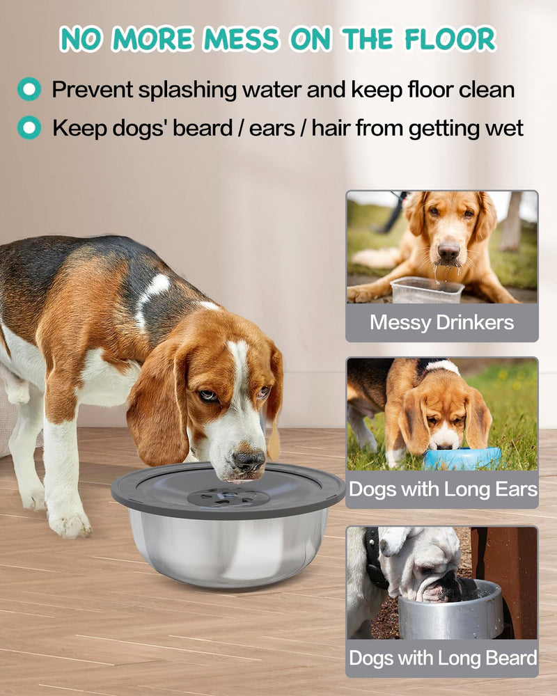 No Spill Dog Water Bowl, 3.5L Large Slow Drinking Pet Water Dish, Non Spilling Stainless Steel Messy Drip & Splash Proof Water Feeder Dispenser Slobber Stopper for Dogs