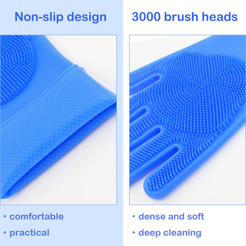 Pet Grooming Gloves, Dog Washing Gloves with High-Density Teeth, Heat Resistant Silicone Cat Hair Remover with Enhanced Five Finger Design, Bathing and Massaging for Dogs and Cats Blue
