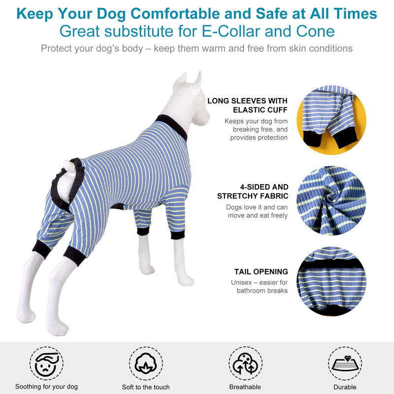 LovinPet Giant Dogs PJS Apparel, Blue and Yellow Stripe Dog Shirt, 4-Legged Design, Full Body Coverage, Large Breed Dog PJS, Pajamas for Pitbulls, Onesies for Dogs,2XL XX-Large - PawsPlanet Australia