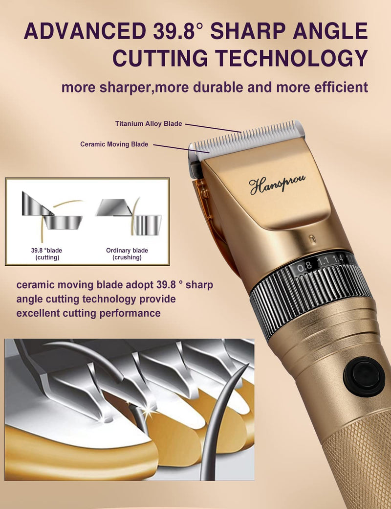 Dog Grooming Clippers, Professional Dog Clipper for Thick Coat 12V Plug-in Pet Trimmer High Power Pet Clippers Low Noise with Guard Combs Brush for Dogs Cats and Other Animal 12V Motor Gold-1 - PawsPlanet Australia
