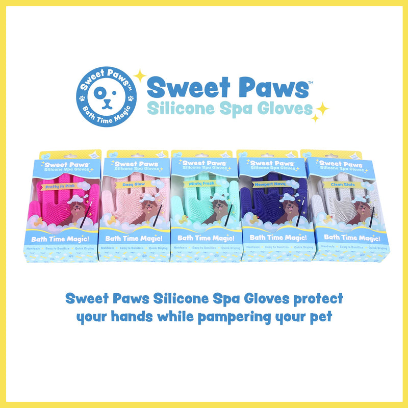 Sweet Paws Silicone Spa Dog & Cat Bathing & Grooming Gloves, 2 Count, Reversible, Nontoxic, & Easy to Clean, Thousands of Massaging Micro-bristles to Pamper your Pet - Newport Navy - PawsPlanet Australia